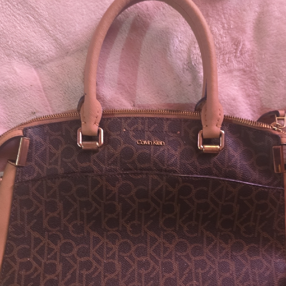 Calvin Klein Tan and Brown Monogram Satchel